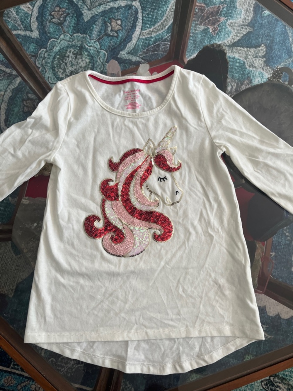 Isaac Mizrahi White Long-Sleeve Unicorn Sequin Top - Pink & Red Accents